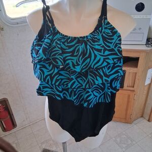 Longitude Black and Blue Ruffle Bikini
